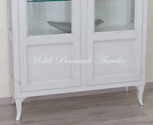 Classic style solid wood display cabinet with glass doors in white finish